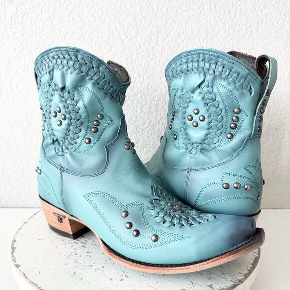 Lane COSSETTE Womens Cowboy Bootie 9.5 Turquoise Blue Cowgirl Western Short Boot
